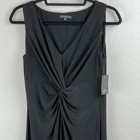 Marina Long V Neck Knot Front High Slit Sleeveless Black Maxi Dress NWT Small - Picture 7 of 15